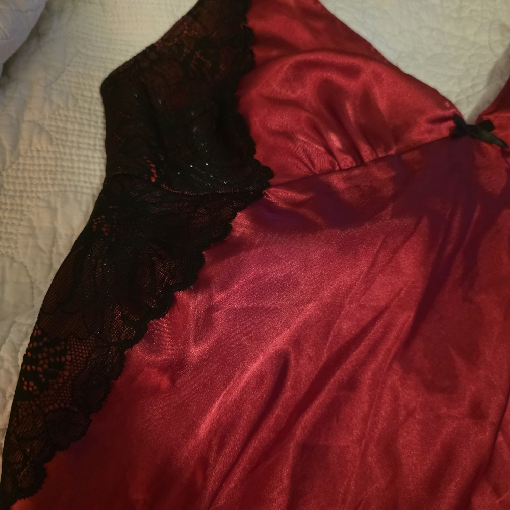 Apt. 9 Red Satin Slip with Black Lace Trim